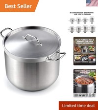 Brushed Stainless Steel 30 Quart Stockpot with Solid Lid - Ideal for Home Chefs
