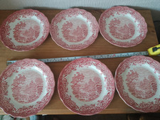 set of 6 pink Willow pattern  19.5cm plates  from Ridgway  Pottery Co,   [B17]