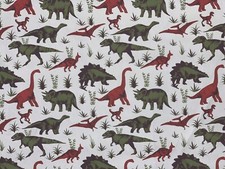 Adventure Dinosaur Grey Stretch Corduroy Fabric
