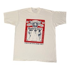 Vintage Budweiser T Shirt Size XL White 90s Beer Promo Parody Buttweiser King