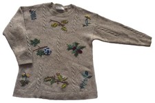 Womens Vintage 80s Jumper Beige Wool Patterned Retro Boho Indie 14