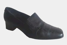 Gabor Black Leather Slip On trouser Shoes Low Block Heel UK 4H Extra Wide Fit