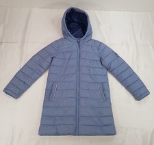 FAT FACE KIDS 8-9 YRS GIRLS BLUE PADDED LONG WINTER PUFFER COAT JACKET WITH HOOD