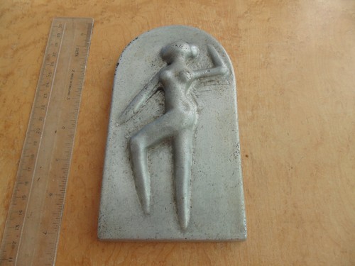 Art deco cast metal plaque - art,