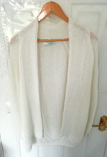 Artigiano Weekend Size M White Crochet Style Open Cardigan Top Stretchy Ladies