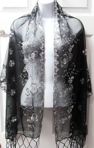 Black silver sequin shawl - &,