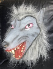 ADULT GREY WEREWOLF FULL HEAD MASK RUBBER AND FAUX FUR UNBRANDED