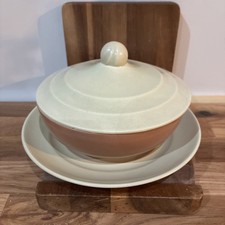 Branksome China 1950s - Two Tone Graceline Lidded Bowl & Saucer - Condiments Jam