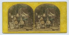 Children Building Model Ships & Carpentry Tools Stereoview c1860 