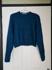 H&M Dark Teal Green Cropped Sweater XS – Oversized, Soft Knit