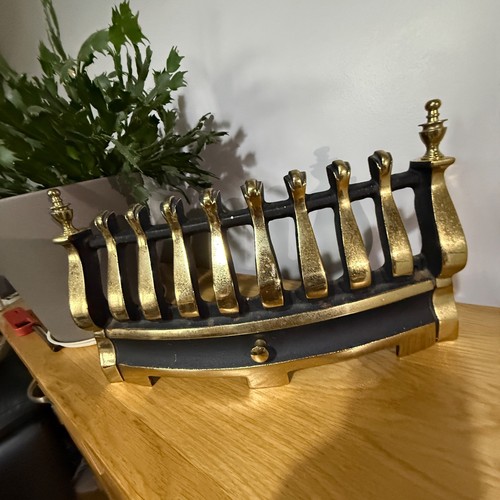 Vintage brass cast iron fire - &,