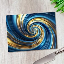 Gold Blue Abstract Swirl Glass