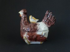 Victorian Silkie Hen Egg Tureen Bowl Staffordshire Pottery Chicken Basket