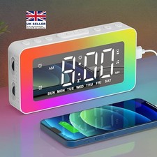 Alarm Clock Digital Clock with 8 RGB Night Lights Dual Alarms, Snooze USB Port