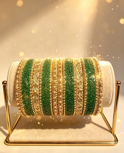 Green with golden bangle - green,