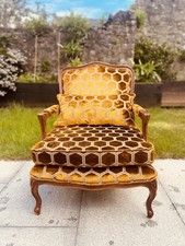 Vintage Style Gold Velvet Hexagonal Armchair Library Reading Chair
