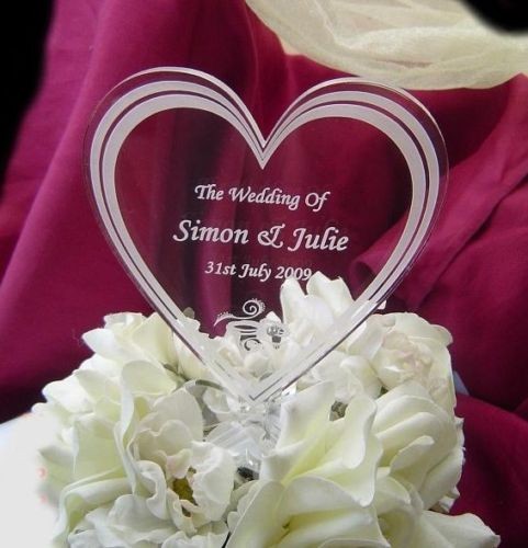Engraved wedding cake toppers
