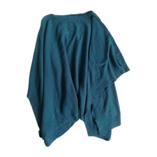 Cadenza Cashmere Wool Blend Teal Poncho Free Size Made In Italy