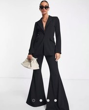ASOS Womens Jersey Suit Split Sleeve Tux Blazer (8UK) Super Flare Trousers (6UK)