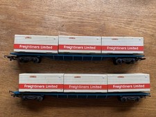HORNBY TRIANG R633 2x FREIGHTLINER CONTAINER WAGONS RARE BLUE 00 GAUGE 