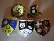 5 RARE OLD AMATEUR RUGBY LEAGUE FOOTBALL CLUB ENAMEL BROOCH PIN BADGES SET 1