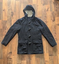 Mens Mid-Hip Navy Hooded Duffle Coat with front patch pockets