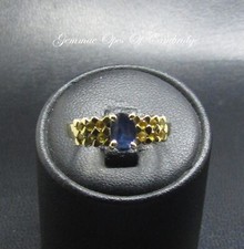 9ct Gold Ring Oval Blue Sapphire with Yellow Sapphires Size N 2.45g 9k Treated