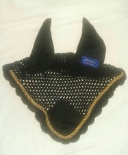 John Whitaker Competition Black Gold Ear Bonnet Crochet Fly Veil BNWOT