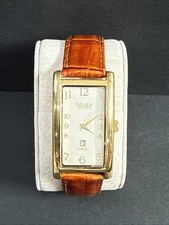 Gruen Curvex 45mm Long Date Quartz Gold Tone Wristwatch (RUNNING) SEE PICS!!