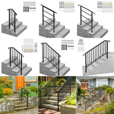 Iron Handrail Kit for 1-5 Steps Stair Rail Railing Outdoor Garden Porch Post UK
