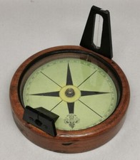 Vtg 1880s Francis Barker & Sons Wooden Desktop Surveyors Military 9.7cm Compass