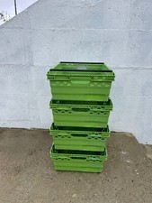 100 x Lime Bail Arm Crates Storage Plastic Boxes Stacking Tray 60 X 40 X 20cm
