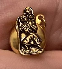 Vintage St Christopher Tie Tac Gold tone with safety bar and chain.