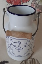 Vintage Enamel Miniature Milk Churn.  Blue & White Metal/Enamel Vase.
