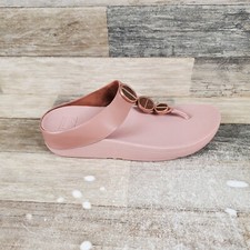 FitFlop Halo Womens Toe Post Sandals Sz 10 Metallic Trim Beige Slip On Flip Flop