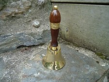  BRASS HAND BELL WOODEN HANDLE - RECEPTION DESK - PORTER -BRASS PUB LAST ORDER 