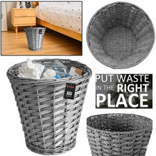 GREY WICKER WILLOW BASKET BIN