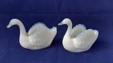 MATCHING PAIR OF OPALESCENT GLASS SWAN DISHES