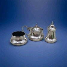 Beautiful Solid Silver 3 Piece Cruet Set - Sheffield 1919