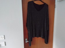 Yours Size 22/24 Black With Silver Glitter Thread Batwing Blouson Top 3/4 Sleeve