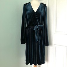 Fat Face Copper & Black Teri Dark Teal Velvet Stretchy Wrap Dress Size 16