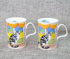 Set of 2 Vintage Roy Kirkham Mugs Lazy Days Fine Bone China 1994 Cats Theme