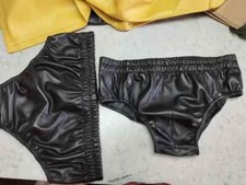 A pair of 2 Men's Black Leather Briefs. Real Soft Sheepskin Leather Underwears.