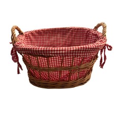 Wicker Storage Basket with Red and White Gingham Liner
