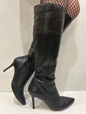 Sexy Office Black Leather Knee High Stiletto Heel Boots UK6.5 EU40 Made In Spain