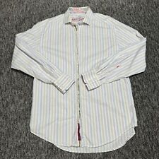 Robert Graham Shirt Mens Large White Stripe Paisley Floral Cotton Silk Trim Long