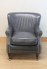 Vintage John Lewis Little Professor Blue Grey Leather Armchair / Chair
