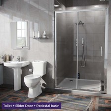 Nes Home Toilet Pedestal Basin Shower Enclosure 3-Piece Bathroom Suite