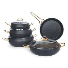Granite Cookware Set Non-Stick Pot Pan Glass Lid Cooking Frypans 9 PCS Black
