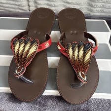African Handmade Sandals Beaded 100% Pure Leather UK 7 EU 41 New Never Worn